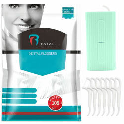 RICHDMI Zahnreiniger Sticks, 108 Stück Zahnseidesticks, Zahnreinigung Zwischenräume, Zahnsticks, Zahnpflege, Zahnstocher Mit Geschmack, Dental Floss, Mit 1 Automatische Zahnstocher-Box(Grün)