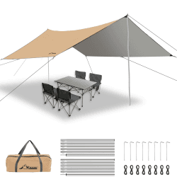 WADEO Camping Zeltplane Wasserdicht Anti-UV, 3 x 4 m Camping Zelt Plane Regenfliege mit Stangen+Erdnägeln+Seilen, Camping Tent Tarp Ultraleicht, Ideal für Camping Wandern Picknick im Freien 3m X 4m, Khaki