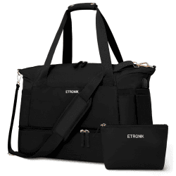 Turnbeutel für Damen, Sport Travel Duffel Bag mit USB-Ladeanschluss, Weekender Overnight Bag mit Nassfach und Schuhfach für Frauen Reisen, Fitnessstudio, Yoga (Schwarz) Keine Stickerei Schwarz