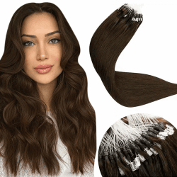 LaaVoo Remy Extensions Echthaar Microrings Braun 14zoll/35cm Cold Fusion Micro Ringe Echthaar Extensions Glatt Dickes Haare 50g 1g/s Easy Loop Bead Haarverlängerung Braun #4 35 cm 2-3.MR#4 Braun