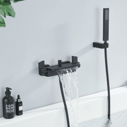 HOMELODY Schwarz Badewannenarmatur Wasserfall Armatur Badewanne Mischbatterie mit Brause Wannenarmatur… D:schwarz