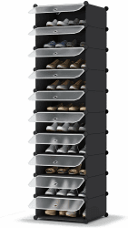 HOMIDEC Schuhregal, 10-stufiger Schuhschrank Kunststoff-Schuhregale Organizer für Schrank Flur Schlafzimmer Eingang Small Schwarz