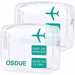 OSDUE 2 Stück Kulturbeutel Transparent, Flugzeug PVC Kosmetiktasche Wasserdicht, Handgepäck-Reisezubehör, Make-up Tasche für Männer, Frauen, Kinder, Familie (Grün)