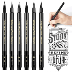 APOGO 6 Filzstifte Kalligraphie Schreiben Kalligraphie Schreibset, schwarze Tinte Filzstifte, Schreibstift für Bullet Journal, Illustration, Unterschrift und Kalligraphie Kinder lernen Schwarze Stifte.
