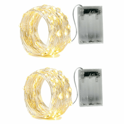 BXROIU 2 x 50er Micro LED Lichterkette AA Batterie betrieb und 2 Programm Auf Silberdraht für Party, Garten, Weihnachten, Halloween, Hochzeit, Beleuchtung Deko(5 metre/16.4 Ft, Warmweiß) 5 metre/16.4 Ft Warmweiß