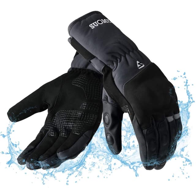 Winter Motorradhandschuhe für Männer Frauen, Winddichte Wasserdichte Motorrad Handschuhe, Warme Lange Stulpen Biker Handschuhe mit Hartem Knöchelschutz Touchscreen Handschuhe für BMX ATV MTB Fahren L Grau