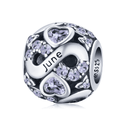 Geburtsstein-Anhänger, passend für Pandora-Armbänder, 925er Sterlingsilber, Liebesherz-Anhänger,Geburtstagsgeschenke für Frauen Juni Geburtsstein