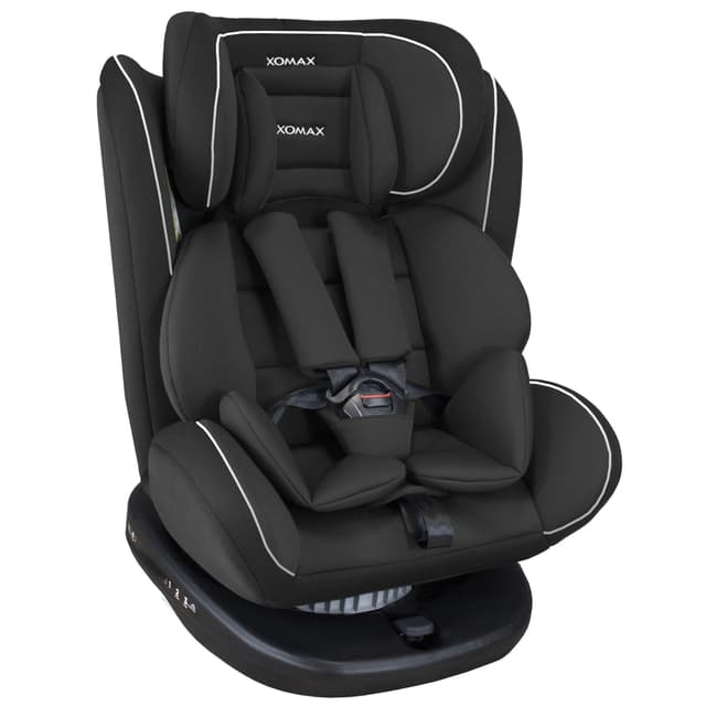 XOMAX 916 Kindersitz drehbar 360° mit ISOFIX und Liegefunktion I mitwachsend I 0-36 kg, 0-12 Jahre, Gruppe 0/1/2/3 I 5-Punkt-Gurt und 3-Punkt-Gurt I Bezug abnehmbar, waschbar I ECE R44/04 Schwarz