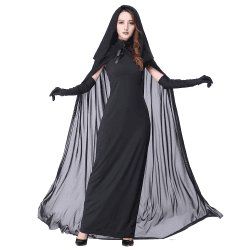 Myir JUN Halloween Kostüm Damen Geister Schwarze Geisterbraut böse Königin, Karneval Ausführen Kostüme Erwachsene Vampir Lange Kleid Horror Schwarz M
