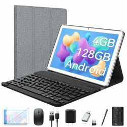 2023 Neueste Tablet 10 Zoll,2-in-1 Tablet Mit Tastatur,5G Wifi Android Tablet Pc-128GB ROM(1TB TF),Bluetooth 5.0,Octa-core1.8Ghz,1080FHD,13MP+8MP Kamera,7000mAh,GMS-Zertifizierung,Typ-C/GPS/OTG-Silber 128GB ROM mit Zubehör Silber