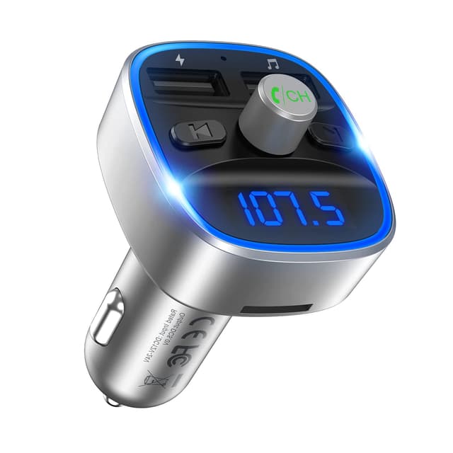 ORIA Bluetooth 5,0 FM Transmitter für Auto, Kabelloser Auto Radio Transmitter Adapter, Dual USB Ladegerät Car Kit mit Freisprechfunktion, unterstützt TF-Karte & USB Disk Musik Spielen - Silber Silver