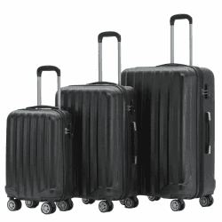 BEIBYE TSA-Schloß 2080 Zwillingsrollen 3 TLG. Reisekofferset Koffer Kofferset Trolley Trolleys Hartschale (Schwarz)