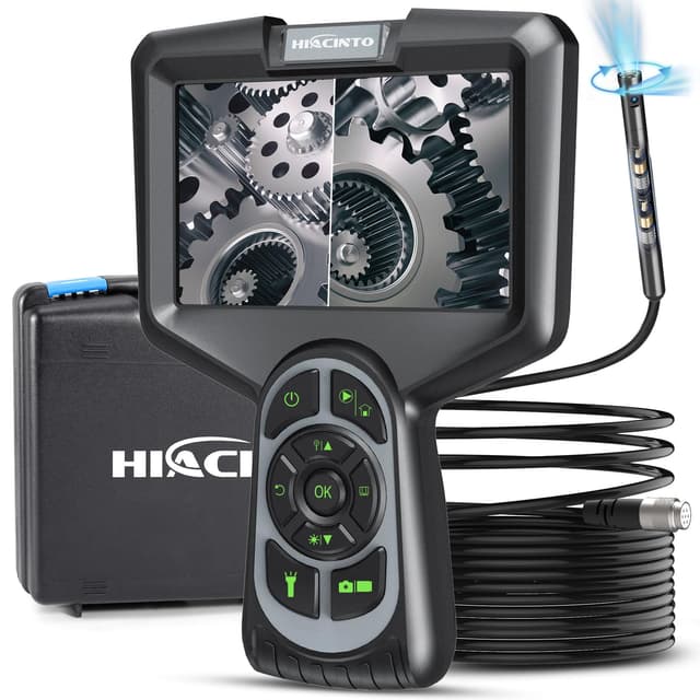 Dual Kameras Endoskopkamera 360° Drehbar, Hiacinto 5M Inspektionskamera Kanalkamera IP68 Wasserdicht Endoskop, 1080P 5 Zoll IPS Bildschirm Industrie Endoskopkamera mit 6+1 Licht und 32G TF Karte 5IN-ES510