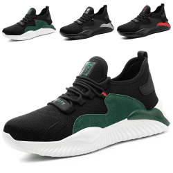 Calish Sicherheitsschuhe Herren Arbeitsschuhe Damen Leicht Stahlkappenschuhe Sportlich rutschfeste Atmungsaktiv Schutzschuhe Stahlkappe Sneaker 41 EU Schwarz Grün