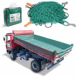 CargoVA® Intelligentes Anhängernetz 3,5x7M - Hängernetz mit Gummiseil, Tasche & Eckenmarkierung - zur perfekten Ladungssicherung Grün 3,5x7M [Tasche, Verstärkt]