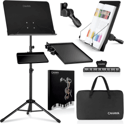 CAHAYA Metall Notenständer klappbar Höhenverstellbar mit Klemmbrett & Tischbuchständer mit Wasserdicht Tragetasche für Gitarre, Ukulele, Geige CY0194+CY0320 Avec plateau