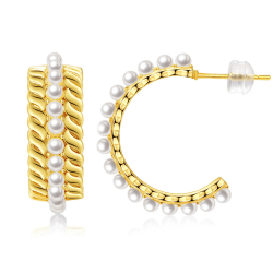Perle Creolen für Frauen Kleine Perle Creolen Hypoallergen Tropfen Ohrringe, 14K vergoldet Leichte Offene Große Kreis Runde Perlen Ohrringe Schmuck Geburtstagsgeschenk für Frauen Mädchen 18 Karat vergoldet C-förmig