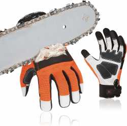 Vgo... 1 Paar EN381-7, Klass 1, 20 m/s, Kettensägeschutzhandschuhe, Schnittschutz, hohe Anti-Schneidenferigkeit, aus Ziegenleder und PVC (GA8912) 2XL (1er Pack) 1 Paar,Orange