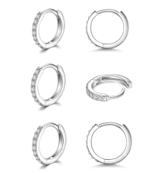 3 Paar Creolen Silber Ohrringe für Damen, klein Ohrringe Set mit Zirkonia, 925 Silber Vergoldet Kreolen Hypoallergen Klein Schlafen Kreolen Silber/Gold 8mm/10mm/12mm silber creolen 10mm*3