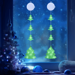 Qedertek Weihnachtsbeleuchtung Fenster Innen, 2 Stück Weihnachtsbaum Fenster Beleuchtet mit Batteriebetriebene, Timer, 2 Modi, Grün LED Lichtervorhang für Kinderzimmer Hochzeit Party Weihnachten Deko 4-Grün Christbaum