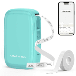SUPVAN Katasymbol Beschriftungsgerät Selbstklebend - E16 Bluetooth Etikettiergerät, Mini Etikettendrucker mit 1 Rolle 15mm x 6m Etikett für iOS & Android Cyan