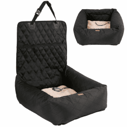 HAPPY HACHI Hundebett Autositzbezug Pet Car Booster Seat 2 in 1 Front Back Protector Pet Lookout Tragbarer Autositzabdeckung Hundetransport Vordersitz mit dickem Zwinger und Sicherheitsgurt Schwarz