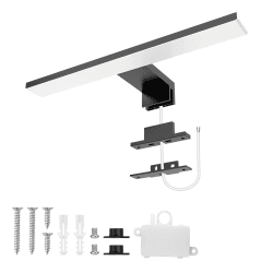 Aourow LED Spiegelleuchte Bad 5W,300mm 500lm Spiegellampe Badezimmer,Kaltes Weiß 6500K IP44 Wasserdicht Badlampe Spiegel 230V Spiegelschrank Beleuchtung KLASSE II(Schwarz) 30cm-Schwarz Kaltweiß