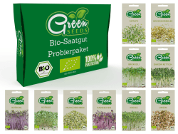 Green SEEDS - BIO Keimsorten Probierset Sprossen Samen & Microgreens zum selbst züchten - Saatgut 10er Probierpaket - Starter-Set für Sprossenglas & Kressesieb - Verpackt in nachhaltigem Graspapier