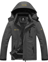 GEMYSE Herren Wasserdichte Berg-Skijacke Winddichte Fleece Outdoor-Winterjacke mit Kapuze S Eisen grau