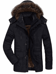 FTCayanz Herren Warme Winterjacke Parka Lang Wintermantel Mit Kunstfell Kapuze Outdoor Gefütterte Steppjacke Jacke S Schwarz