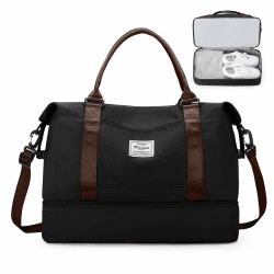 Reisetasche Damen Handgepäck Tasche Sporttasche Weekender Bag Schwimmtasche Wasserdicht Travel Bag Duffle Bag Fitnesstasche Trainingstasche Krankenhaustasche mit Schuhfach,A10-Schwarz Braun A10-schwarz Braun Reisetasche