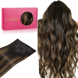WENNALIFE Clip in Extensions Eechthaar, 45cm 18 Zoll 120g 7pcs Balayage Natürliches Schwarz bis Chestnut Braun Hair Extensions Clip in Echthaar Remy Clip in Haarverlängerung Eechthaar Extensions 45cm-120g #1B/6/1B Balayage Natürliches Schwarz bis Chestnut
