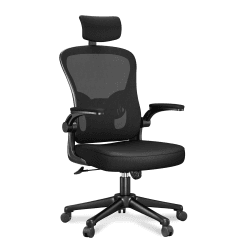 rattantree Ergonomischer Bürostuhl, Schreibtischstuhl mit Verstellbarer Kopfstütze, Armlehnen und Lendenwirbelstütze, Höhenverstellung, Drehstuhl für Büro Schwarz Mit Kopfstütze