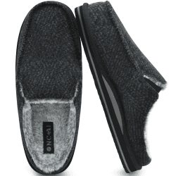 ONCAI Hausschuhe Herren Komfort Plüsch Pantoffeln Streifen Hüttenschuhe Wärme Flauschig Slipper mit Memory Foam Rutschfest Gummisohle Größe 40-48 40 EU Schwarz