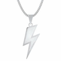 KRKC&CO Anhänger Kette, 3/2mm 61cm Panzerkette mit Anhänger, 18K Gold/Weißgold plattiert Kette mit Kreuz/Blitz/Dogtag/Pfeilspitze, Goldketten Herren Damen, Hip Hop Anhänger Kreuz Kette Geschenk Blitz Silbrig