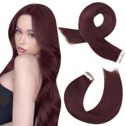 Moresoo Tape Extensions Echthaar Rotwein Haarverlängerung Echthaar Extensions Tape 35 cm #99J Weinrot Seamless Tape in Extensions Echttaar Skin Weft Unsichtbare Extensions Echthaar Tape 20pcs 40g