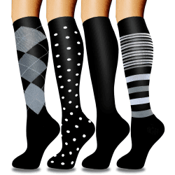 ACTINPUT 4 Paar Kompressionsstrümpfe für Damen Herren, Bunte Stützstrümpfe Kompressionssocken für Sport, Flug, Laufen, Reisen, Radsport, krankenschwester 4101 - Schwarz L-XL
