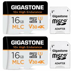 [10x High Endurance] Gigastone MLC 16GB 2er-Pack Industrial MicroSDXC Karte mit Adapter,95/30 MB/s 4K Videoaufnahme für Security Cam,Dash Cam,U3 V30 C10 [5-Jahre kostenlose Datenwiederherstellung]