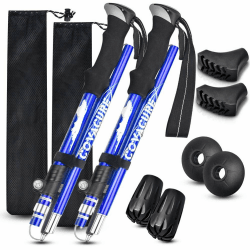 COVACURE Wanderstöcke Nordic Walking Stöcke - 110-130 cm / 100-120 cm Faltbar, Verstellbar, Teleskop, Leicht, mit Gummipuffer für Damen und Herren (Blau & Schwarz) Blau 110-130cm