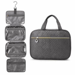 Kulturbeutel zum Aufhängen, LOVEVOOK Wasserdicht Kulturtasche Damen, Faltbare Kosmetiktasche mit 360° Drehbare Haken, Waschtasche für Reise Grau Grau M