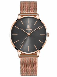 Alienwork IK Minimalist Armbanduhr Damen Ultra-flach Mesh-Armband Roségold/Grau/Meshband Roségold