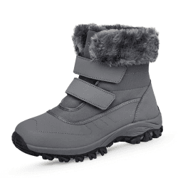 DRECAGE Winterstiefel Wasserdicht Damen Gefüttert Stiefel mit Klettverschluss Boots Schneestiefel Warm Rutschfest 41 EU Grau 01