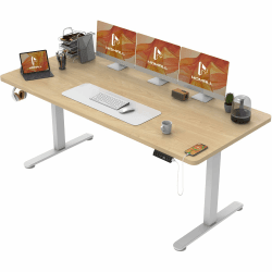 Homall 180x80 cm Höhenverstellbarer Elektrisch Schreibtisch, 2-Fach-Teleskop, Sitz-Stehpult mit Vierteilige Tischplatte, Computertisch mit Memory Funktion 180 x 80 cm Weiß + Eiche