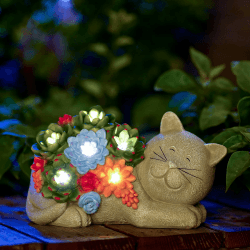 Yeomoo Solar Katzen Deko Figur Gartendeko für Draußen - mit Sukkulente Solar LED Solarleuchten Lustige Katze Geschenk für Katzenliebhaber Frauen Geburtstagsgeschenk Garten Balkon Zimmer Dekoration
