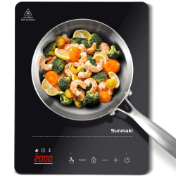 Sunmaki Induktionskochfeld 2000W- Kochplatte einzeln mit Touch Control Steuerung, LED Display und Timer-Funktion für Balkone,Camping,Wohnmobile und Küchenzeilen usw 35*27*6.5 Mattes Schwarz