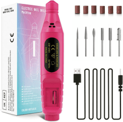 Elektrische Nagelfeile, Maniküre Set Elektrisch Verstellbare Geschwindigkeit 18000u/Min, USB Maniküre Pediküre Set mit 6 Schaftbohrern für Nagelstudio, DIY Maniküre, Acryl, Kallus Entfernen(Rosenrot) rot-1