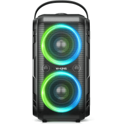 Bluetooth Lautsprecher, W-KING 80W Tragbarer Kabelloser Box Musikbox, Laut mit Druckvollem Bass, Gewaltigem 105db Sound, Gemischtfarbigen LED-Leuchten, USB-Wiedergabe,24 Stunden Spielzeit