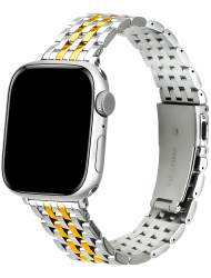 TISIMO für Apple Watch Armband 41mm 40mm 38mm 45mm 44mm 42mm Series 8 7 6 5 4 3 2 1 SE SE2 Damen und Herren, Edelstahl Metall Ersatzband für iWatch Armband,Glänzend Verarbeitet Glänzend Silber Gold 38mm/40mm/41mm