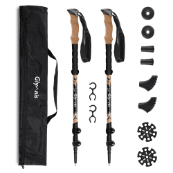 Glymnis Carbon Nordic Walking Stöcke Wanderstöcke verstellbar 65-135cm Trekkingstöcke Klemmverschluss Korkgriff mit 4 Paar Gummipuffers Schwarz
