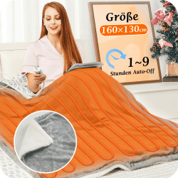 Mia&Coco Heizdecke mit Abschaltautomatik, 10 Heizstufen Up-to-9 Stunden Auto-Off-Timer Überhitzungsschutz, Elektrische Wärmedecke Bett Wärme Decke ETL-Zertifiziert für Home & Office Flanell Waschbar 130x160cm Grau
